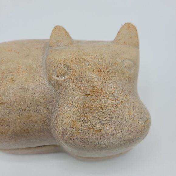 Hippo Carved Soapstone Trinket Box 5" Long - Picture 3 of 15